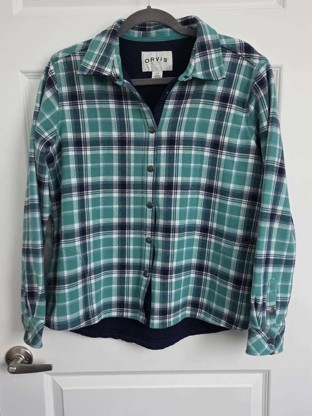 Orvis Teal Plaid Snap-Front Shirt Jacket